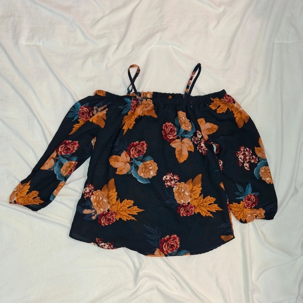 Floral Off-Shoulder Top - Black and Orange